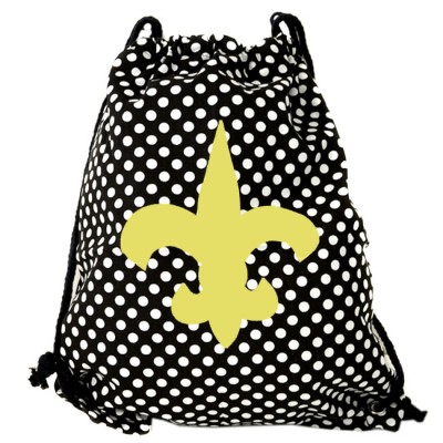 180712-BLACK/WHITE POLKA DOTS DRAWSTRING BAG W/GOLD FDL